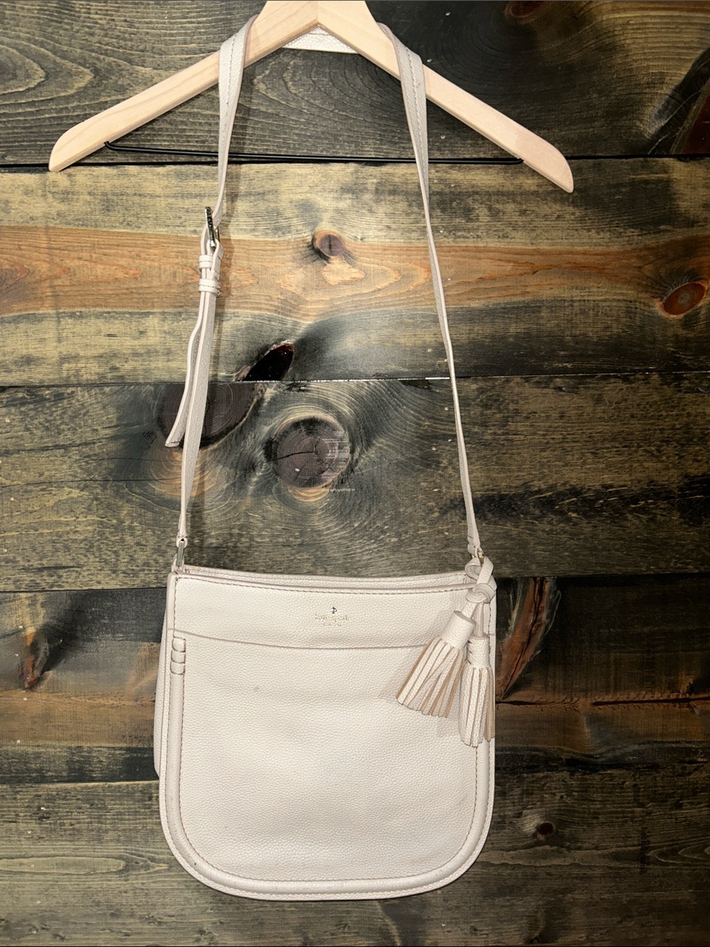 kate spade Cream Leather Crossbody with Tassel